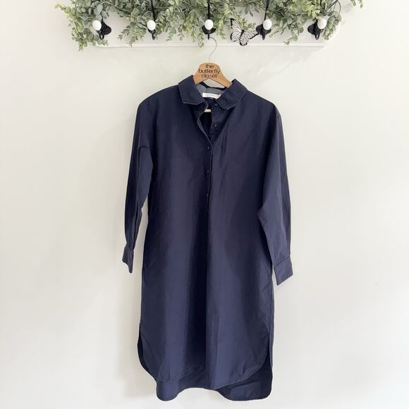 Mersea Navy Quarter Button Collared Shirt Dress Medium 1-300 - Picture 1 of 3